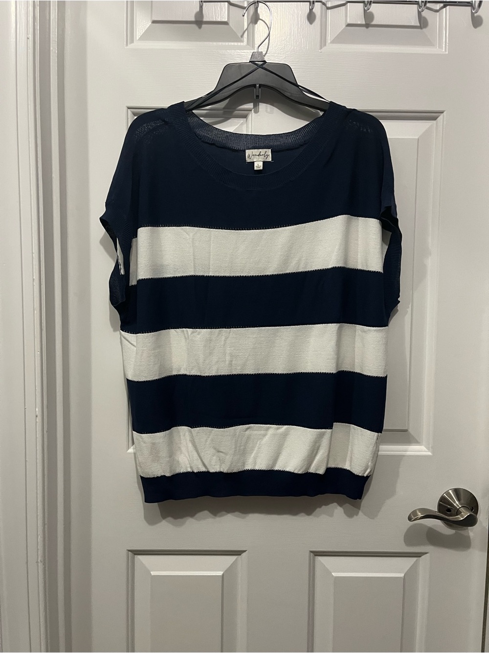 Wonderly Navy Blue and White Lightweight  Sweater